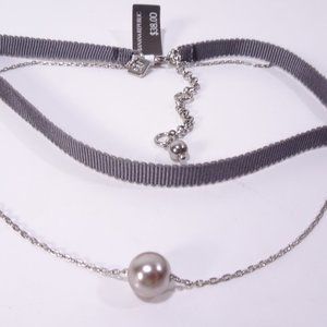 Banana Republic Grosgrain Ribbon Silver Ball Two Layer Necklace NWT 38